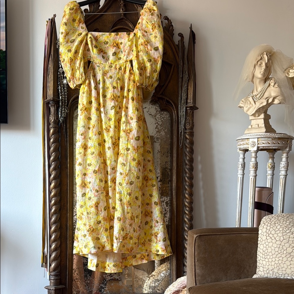 Zimmermann lightburst Floral Puff Sleeve Midi Dress